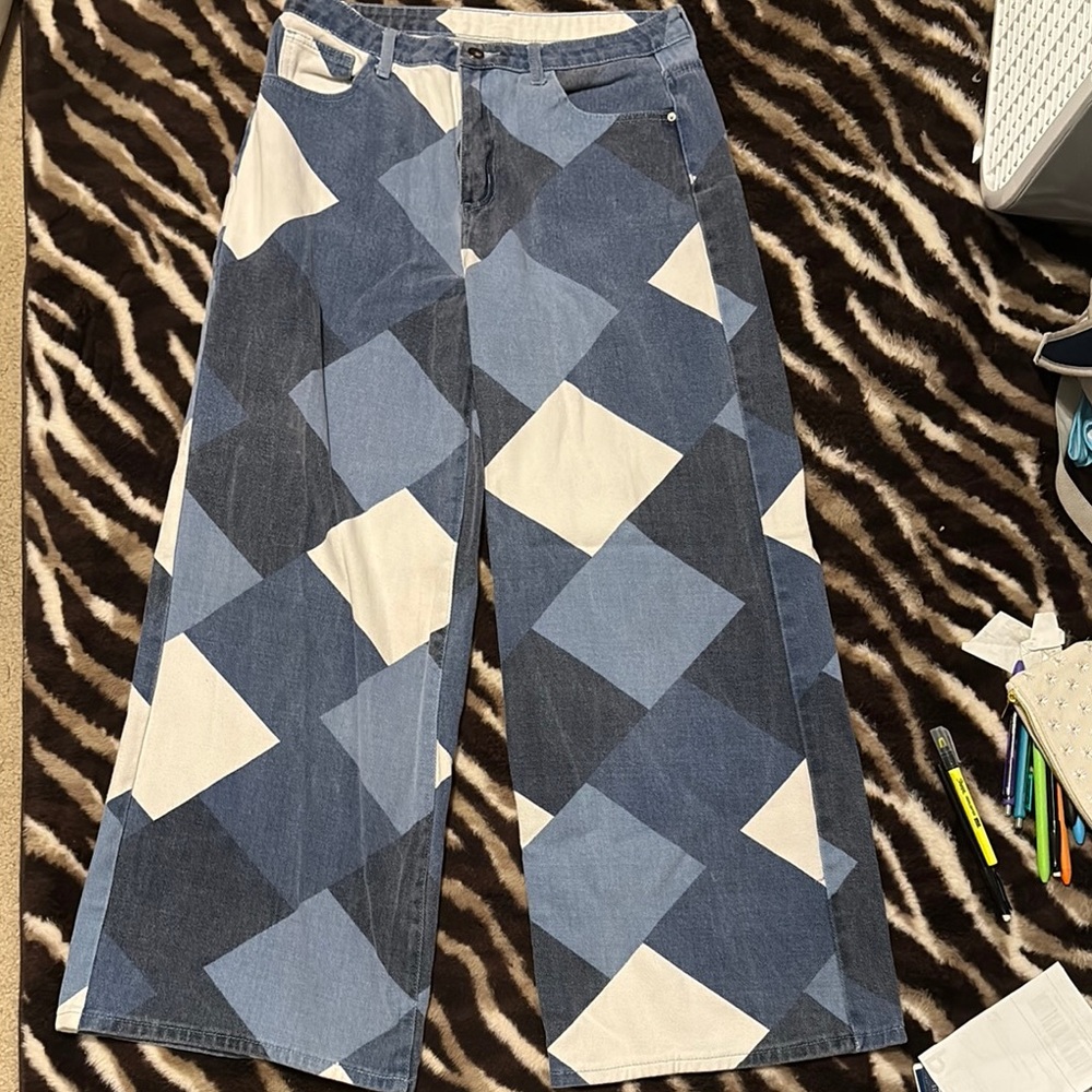 SHEIN Blue and White Striped Pants